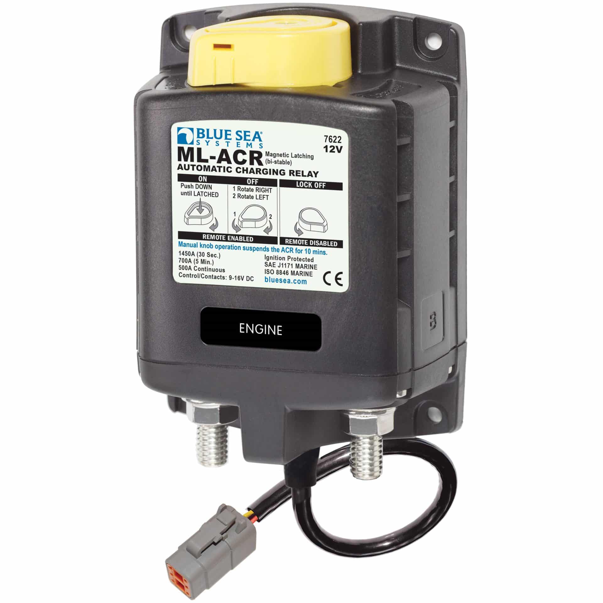 Blue Sea 7622100B ML-ACR Automatic Charging Relay With Manual Control and Deutsch DTM Connector – 12V DC 500A